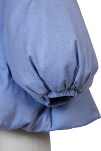 Tweed Volume Sleeve Short Down Coat | Sea Blue