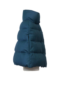 Tweed Poncho Down Coat | Sea Blue