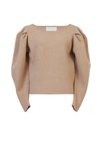 Load image into Gallery viewer, Cashmere Wool Knit Power Shoulder Top | Ecru
