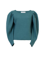 Load image into Gallery viewer, Cashmere Wool Knit Power Shoulder Top | Sage
