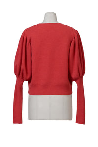 Bi-Color Puff Sleeve Cashmere Knit Top | Stone