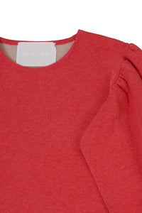 Bi-Color Puff Sleeve Cashmere Knit Top | Stone