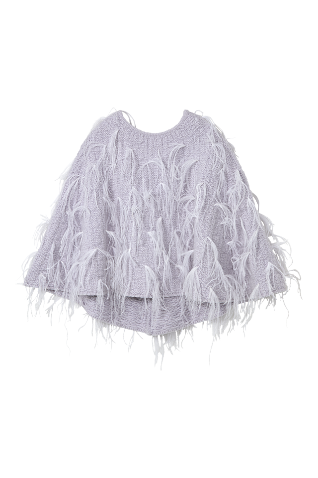 Feather Fringe Poncho | Pearl