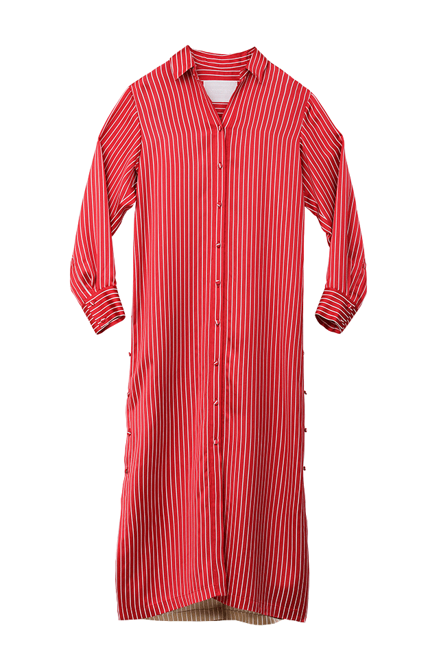 Bi-Color Stripe Shirt Dress | Red