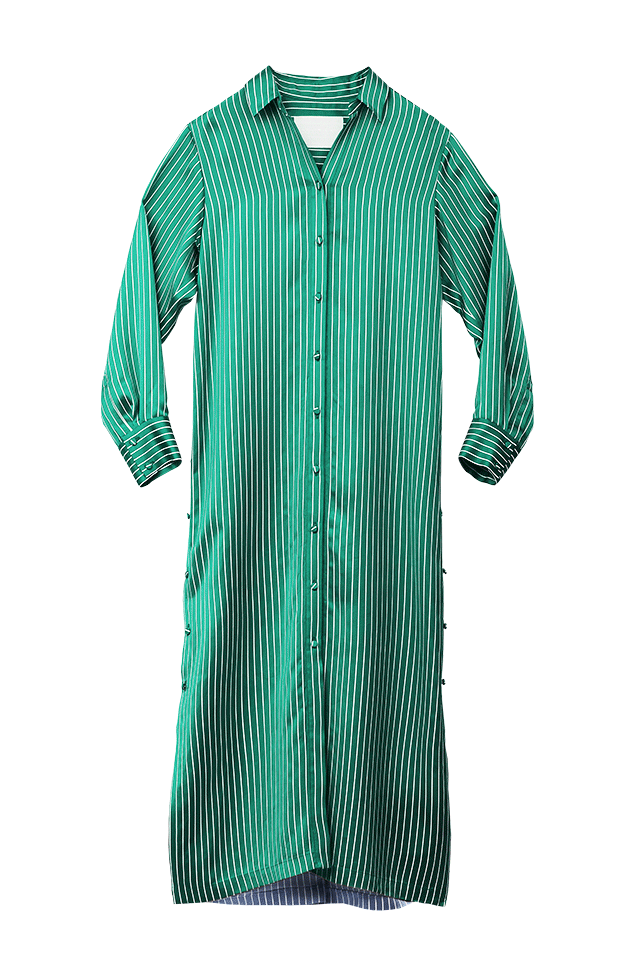 Bi-Color Stripe Shirt Dress | Green