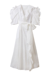 Cotton Lace Ruffle Wrap Dress | Shell White
