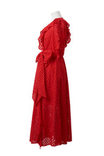 Load image into Gallery viewer, Cotton Lace Ruffle Wrap Dress | Coral Red
