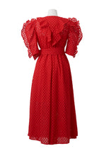 Load image into Gallery viewer, Cotton Lace Ruffle Wrap Dress | Coral Red
