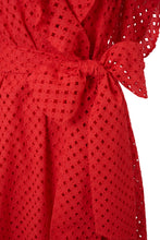 画像をギャラリービューアに読み込む, Cotton Lace Ruffle Wrap Dress | Coral Red
