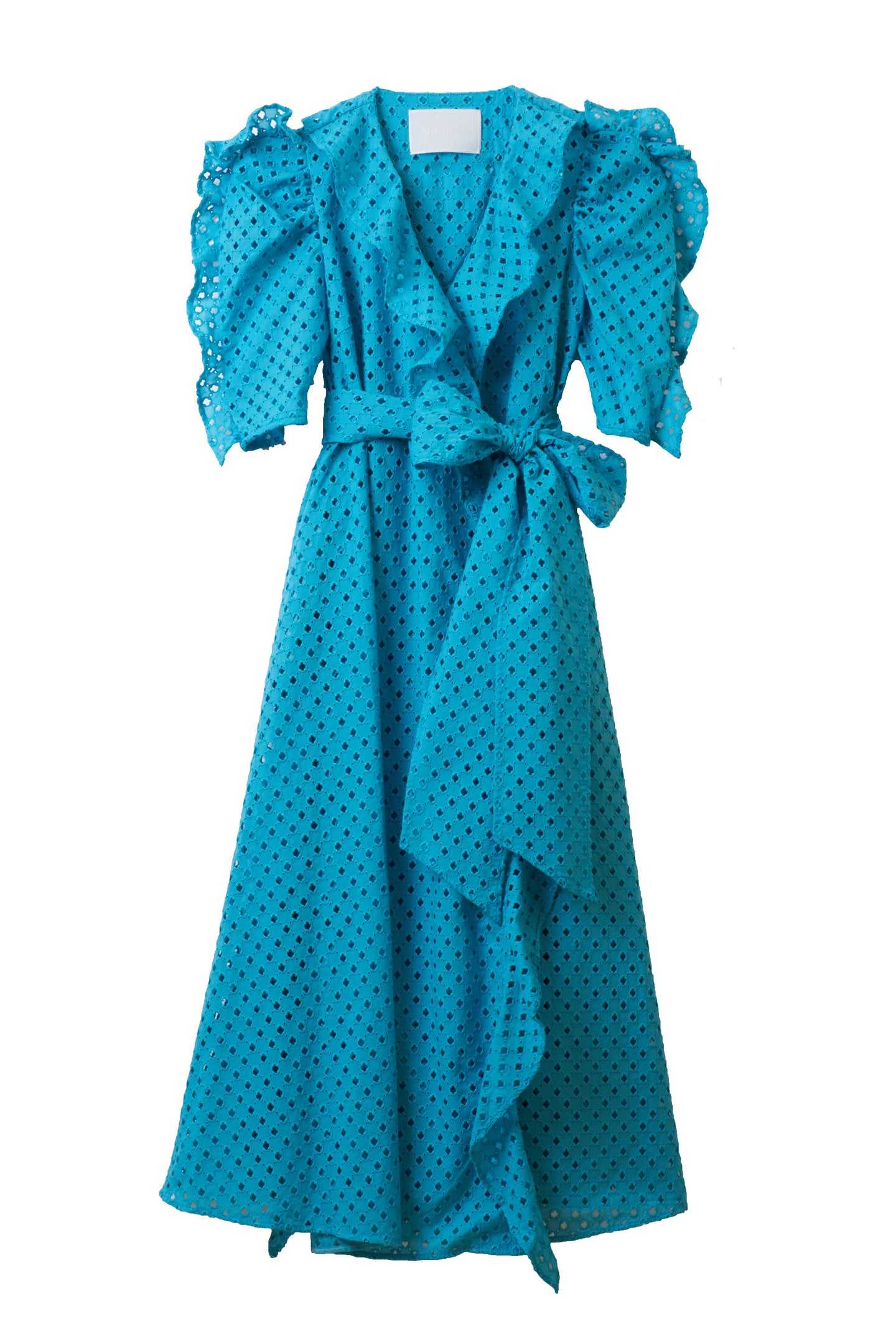 Cotton Lace Ruffle Wrap Dress | Turquoise Blue – MYLAN ONLINE SHOP