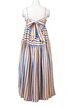 Load image into Gallery viewer, Striped Linen Back Ribbon Tiered Maxi Dress | Multi Stripe Orange

