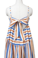 Load image into Gallery viewer, Striped Linen Back Ribbon Tiered Maxi Dress | Multi Stripe Blue
