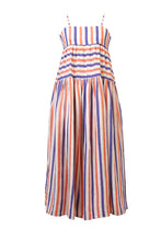 Load image into Gallery viewer, Striped Linen Back Ribbon Tiered Maxi Dress | Multi Stripe Orange

