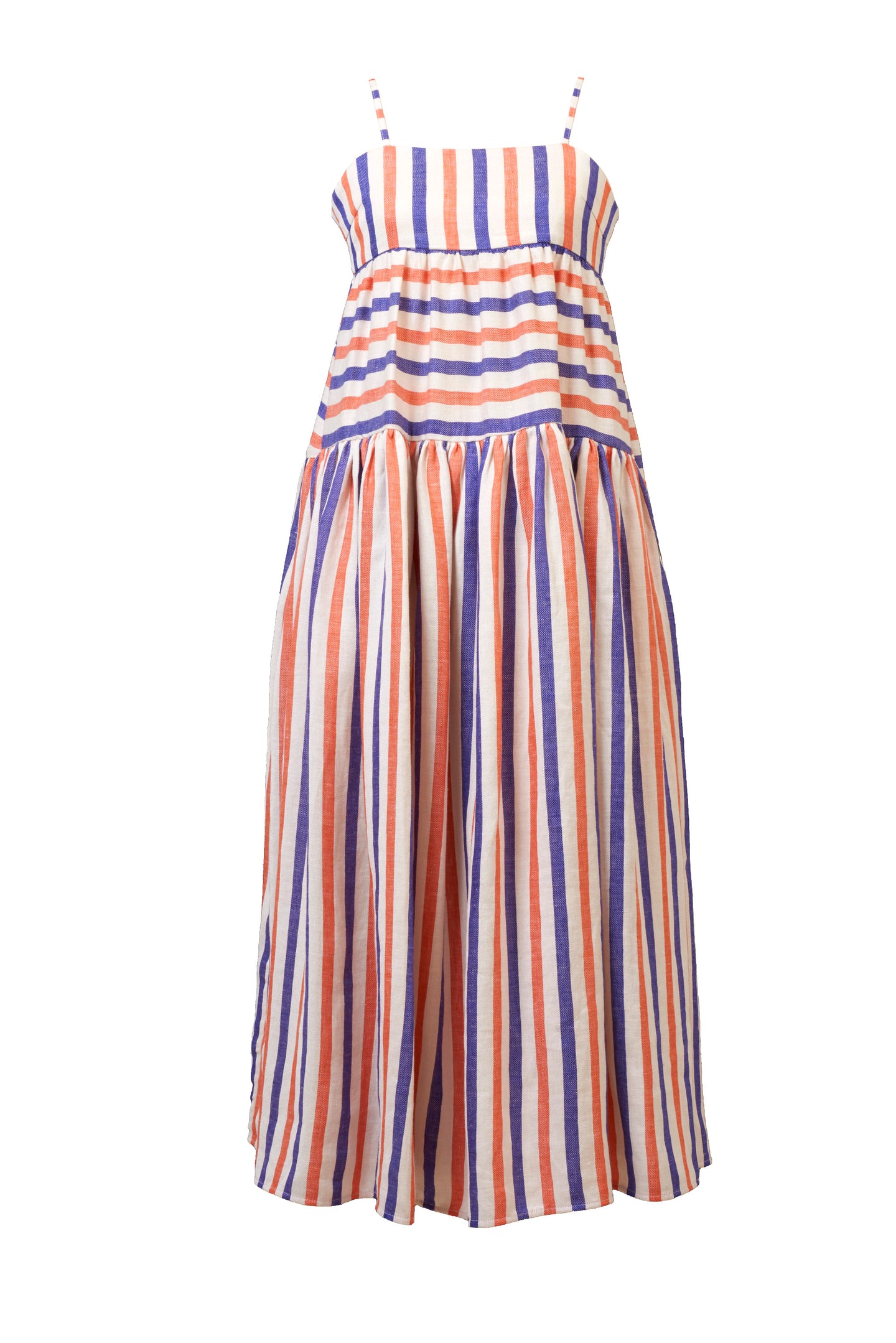 Striped Linen Back Ribbon Tiered Maxi Dress | Multi Stripe Orange