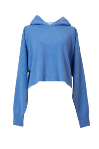 Cashmere Knit Short Hoodie | Sea BLue