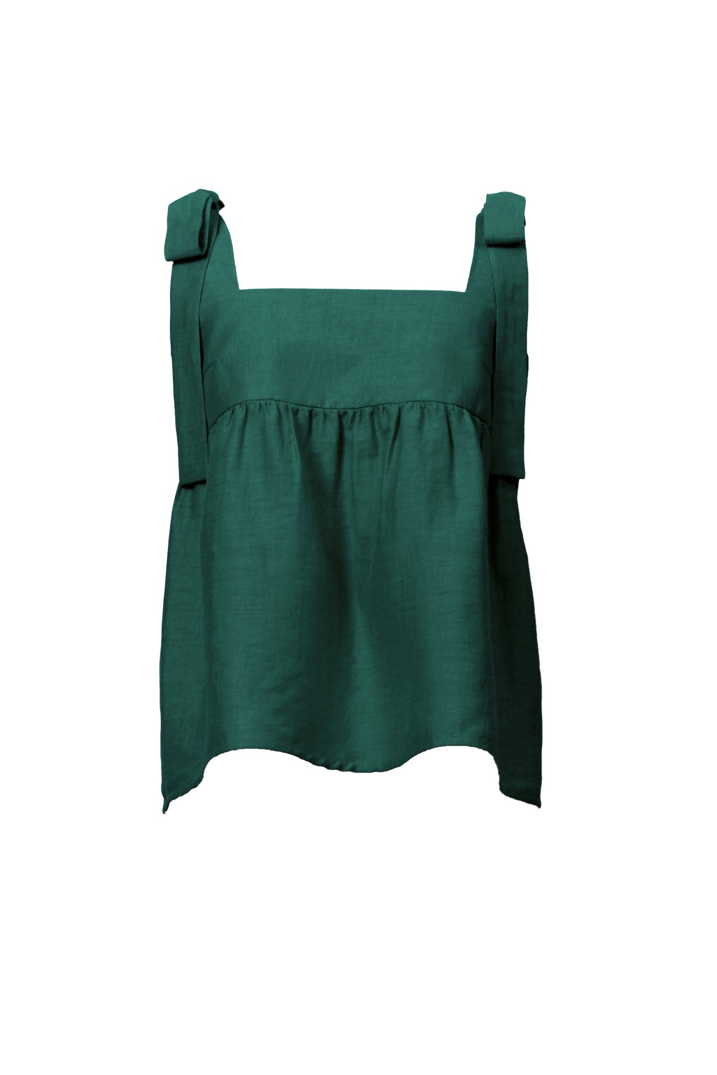 Shine Linen Shoulder Ribbon Blouse | Forest Green