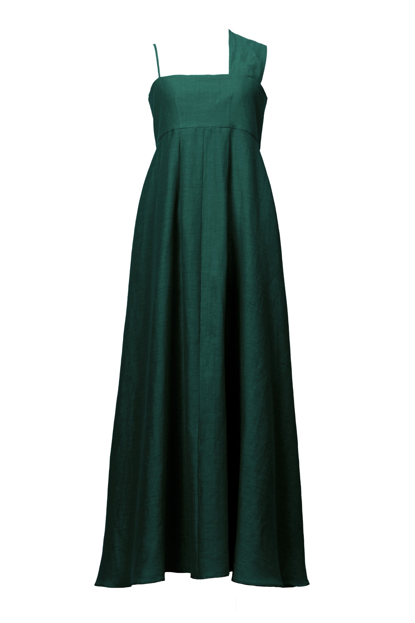 Shine Linen One Shoulder Dress | Forest Green