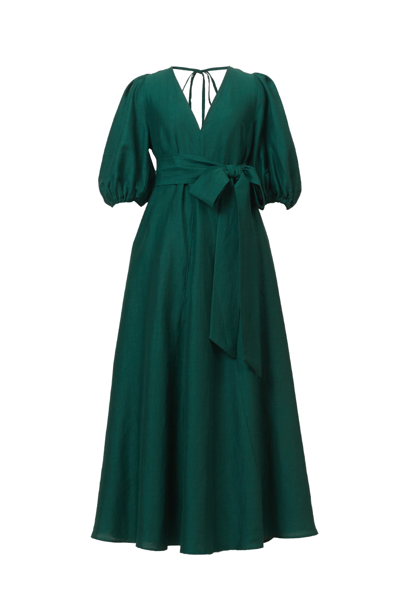 Shine Linen Vneck Maxi Dress | Forest green – MYLAN ONLINE SHOP