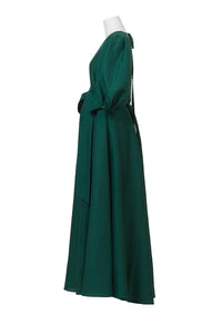 Shine Linen Vneck Maxi Dress | Forest green