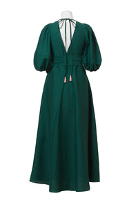 Shine Linen Vneck Maxi Dress | Forest green