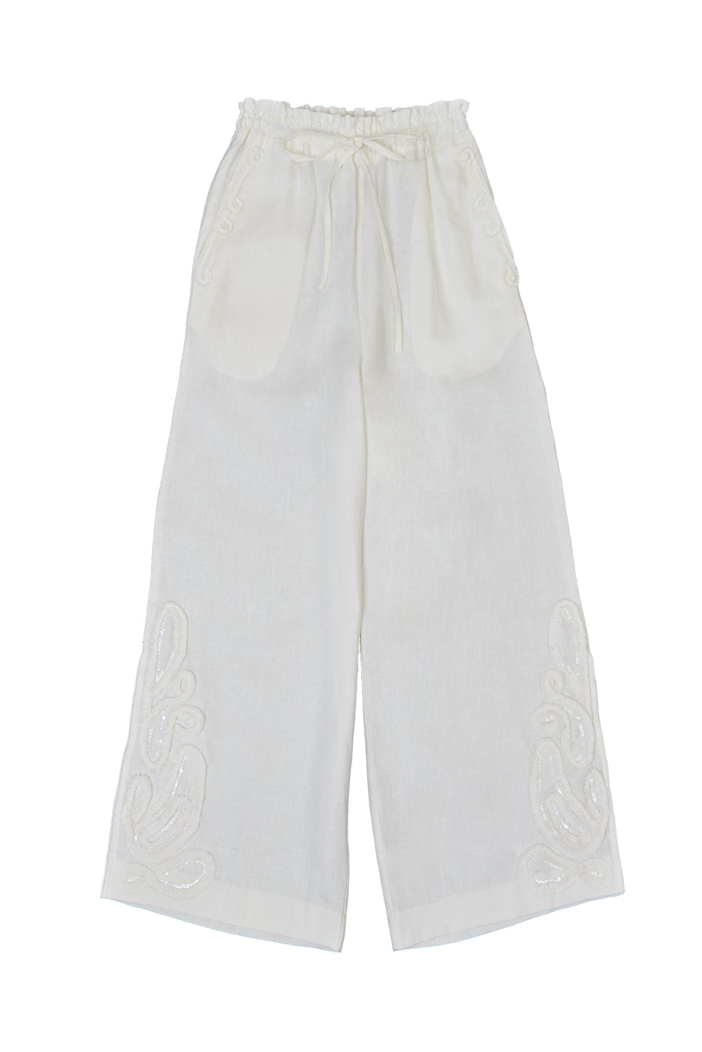 Tape Embroidery Pants | White
