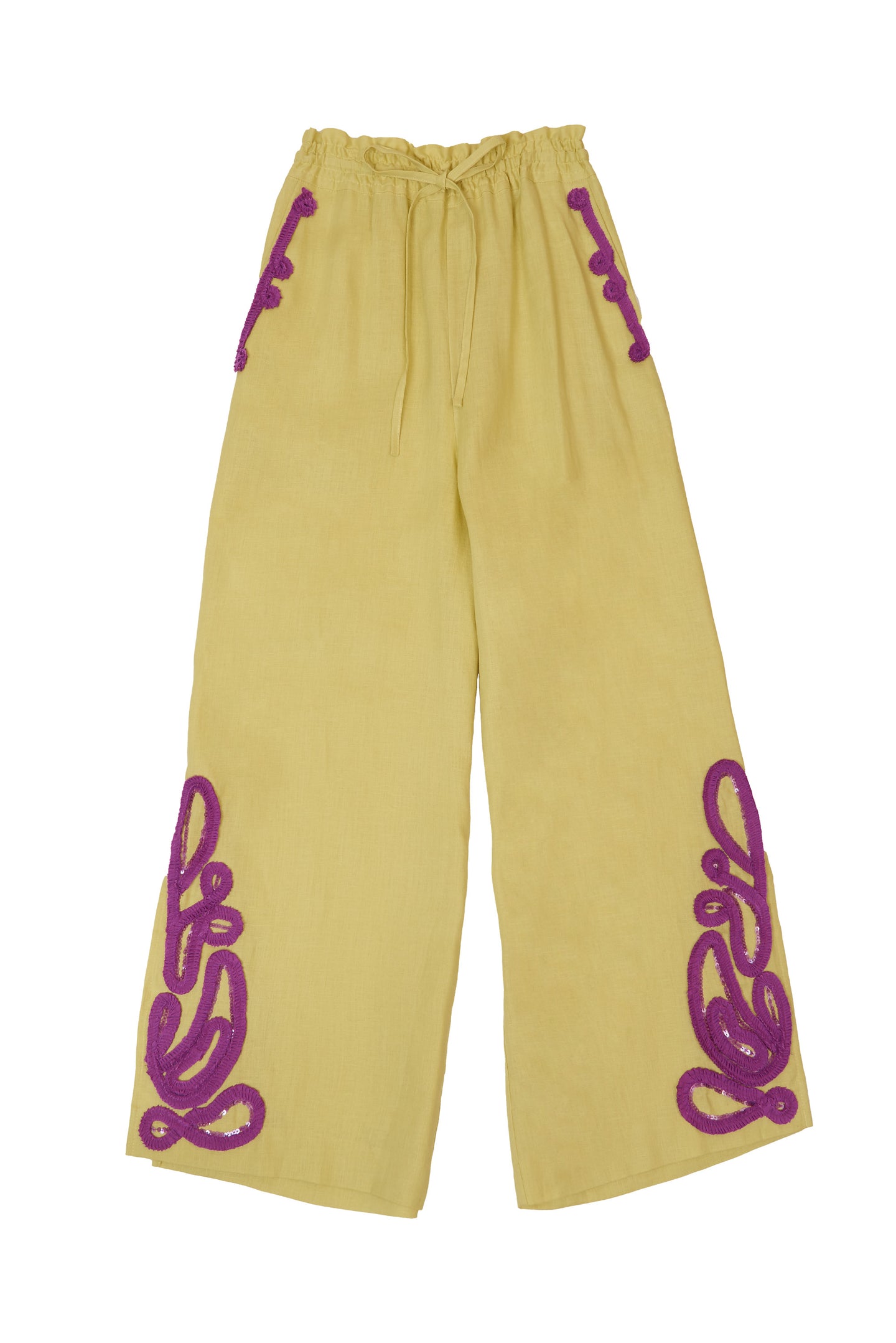 Tape Embroidery Pants | Citrine