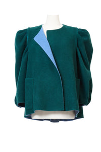 Recycle Cashmere Volume Sleeve Short Coat | Forest Blue