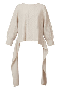 Cashmere Cable Knit Back Ribbon Top | Pearl