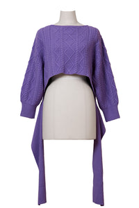 Cashmere Cable Knit Back Ribbon Top | Pearl