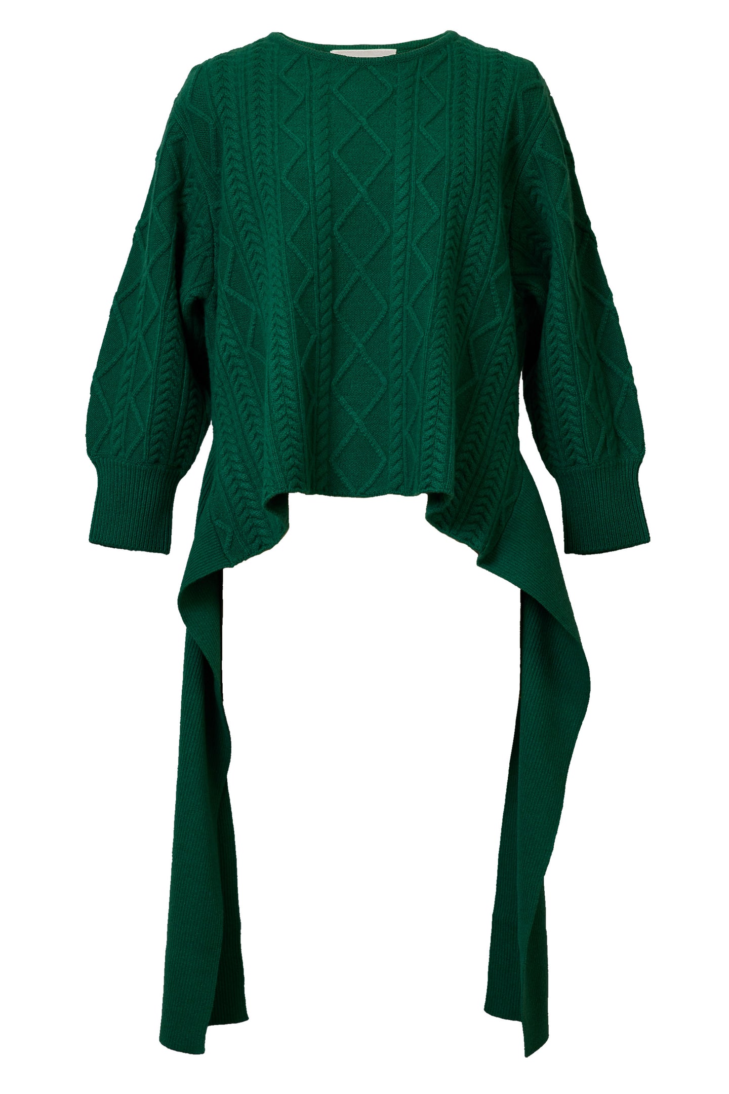 Cashmere Cable Knit Back Ribbon Top | Forest