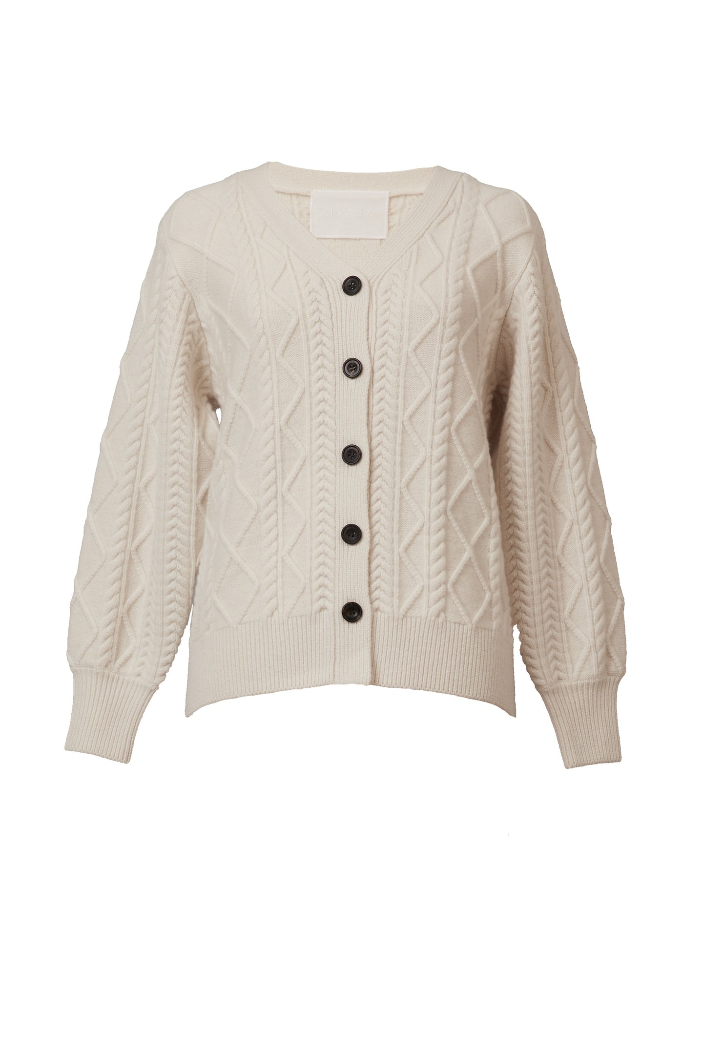 Cashmere Cable Knit V Neck Cardigan | Pearl