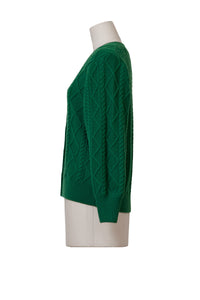 Cashmere Cable Knit V Neck Cardigan | Forest