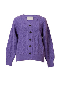 Cashmere Cable Knit V Neck Cardigan | Lilac