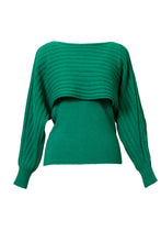 画像をギャラリービューアに読み込む, Eco Cashmere Rib Knit Layered Top | Emerald
