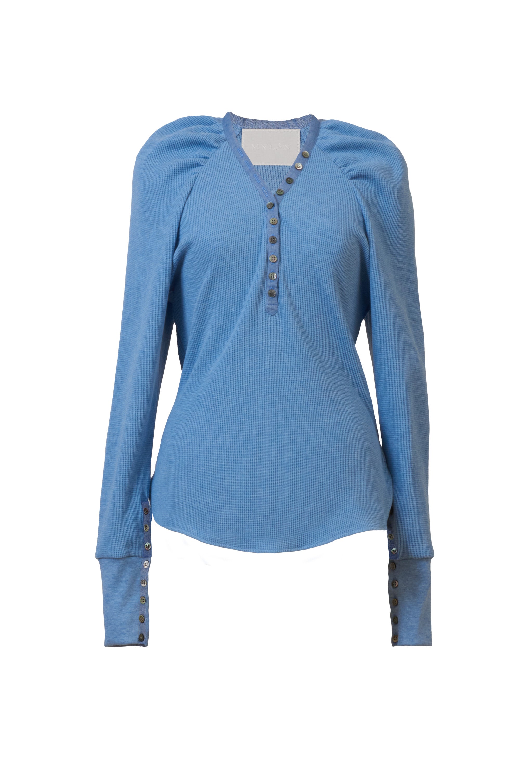 Organic Cotton Thermal Volume Sleeve Top | Sea Blue