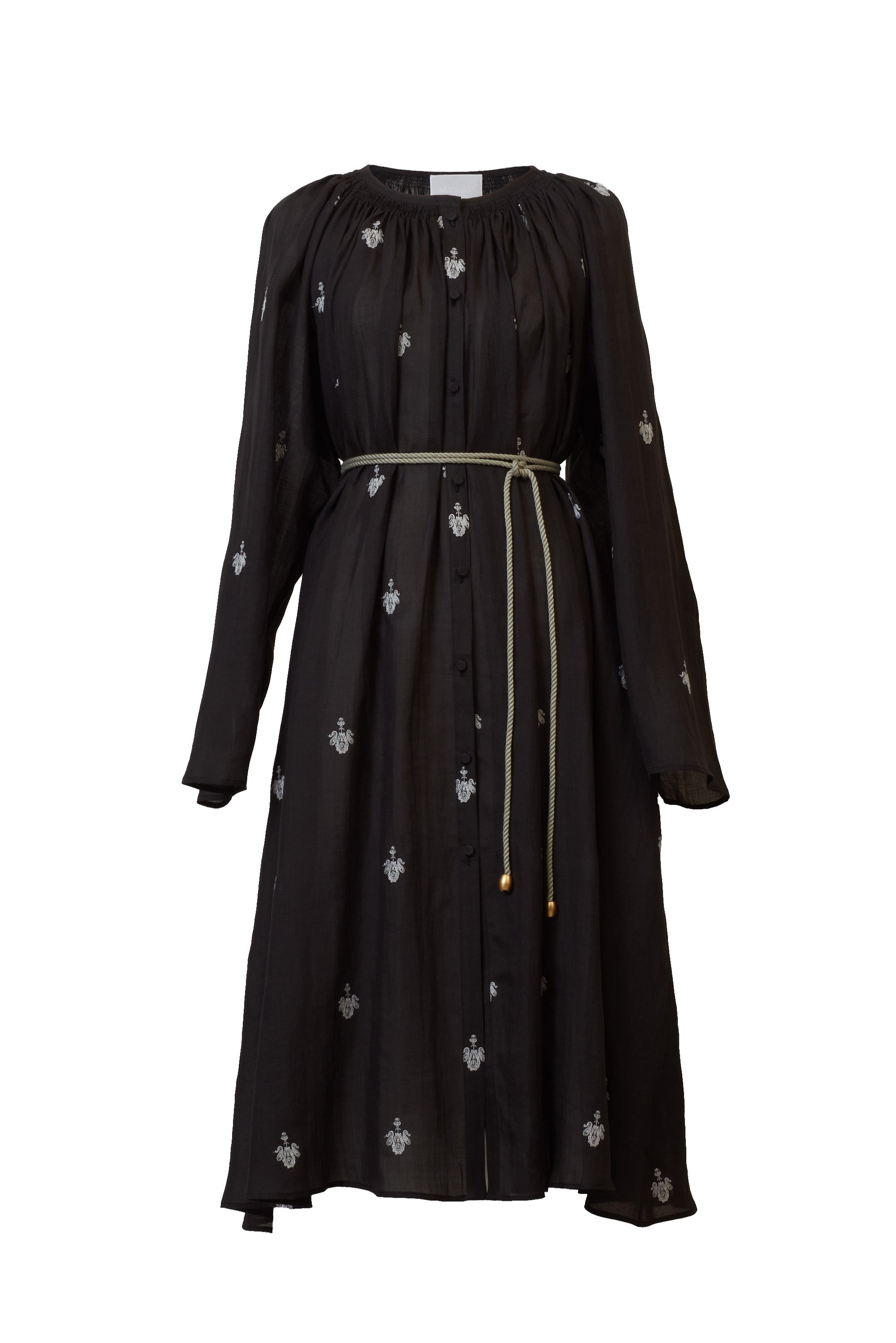 Embroidery Neck Gathered Dress | Lilac – MYLAN ONLINE SHOP