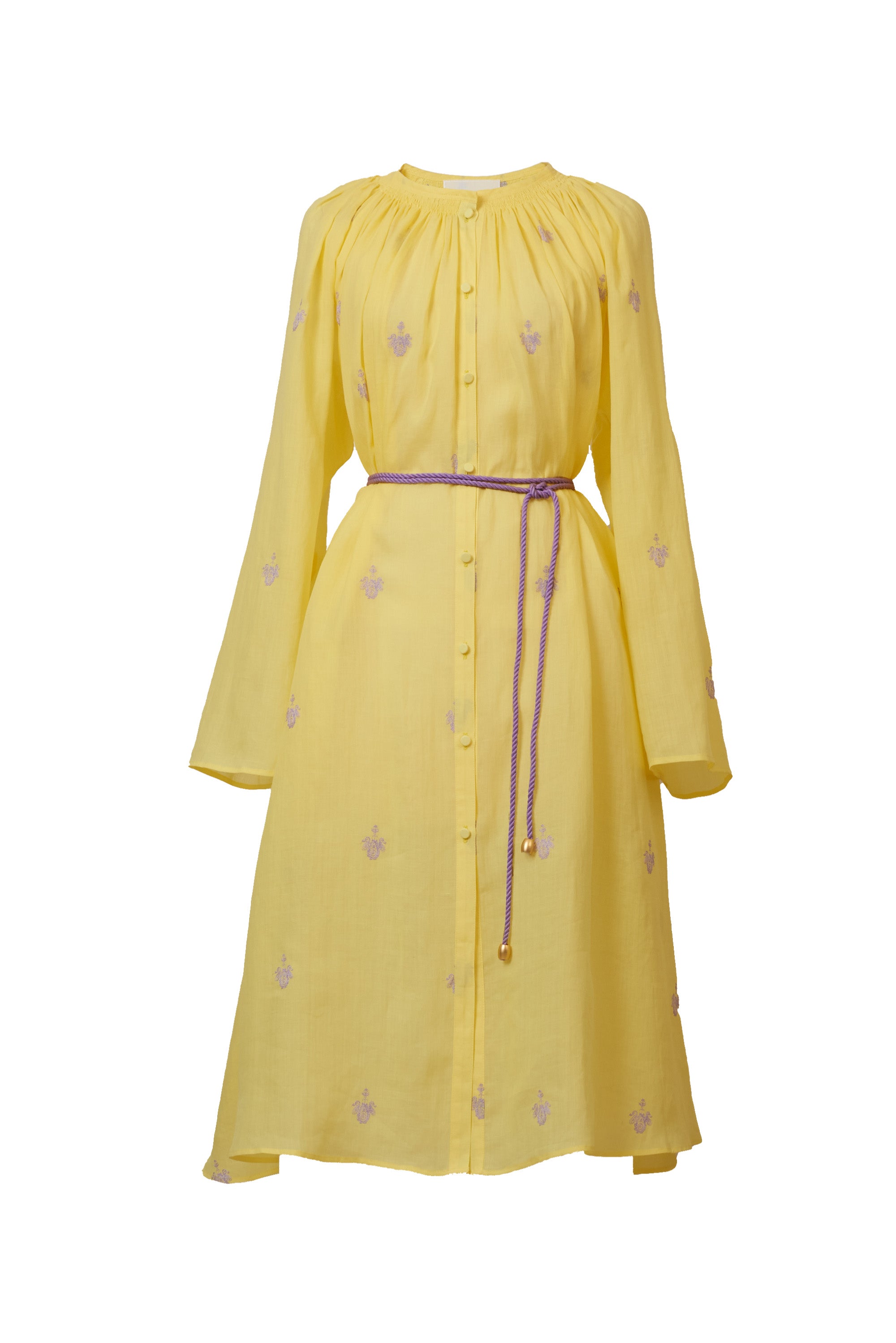 Embroidery Neck Gathered Dress | Lilac – MYLAN ONLINE SHOP