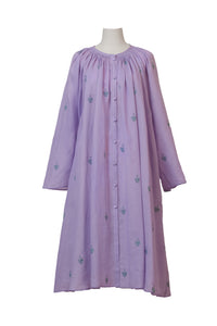 Embroidery Neck Gathered Dress | Lilac