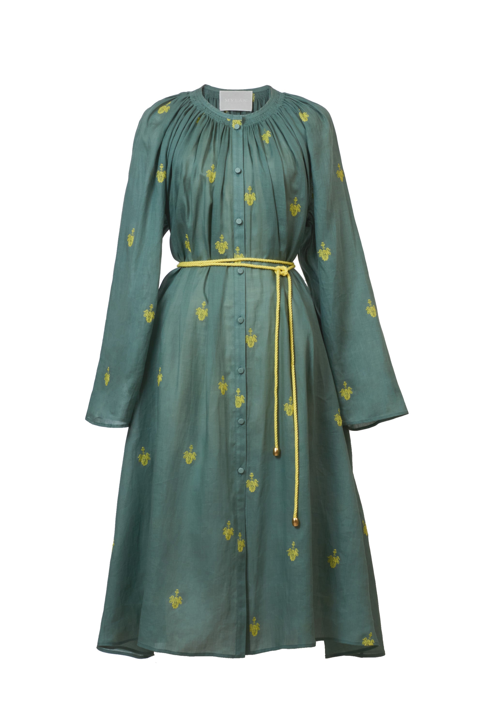 マイラン　Embroidery Neck Gathered Dress マイランEmbroidery Neck Gathered Dress