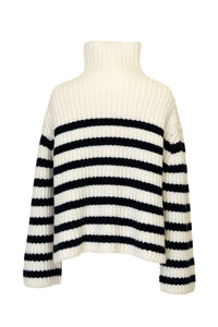 Cashmere High Neck Border Knit Top | Stone / Pearl