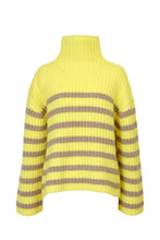 Load image into Gallery viewer, Cashmere High Neck Border Knit Top | Citrine / Ecru
