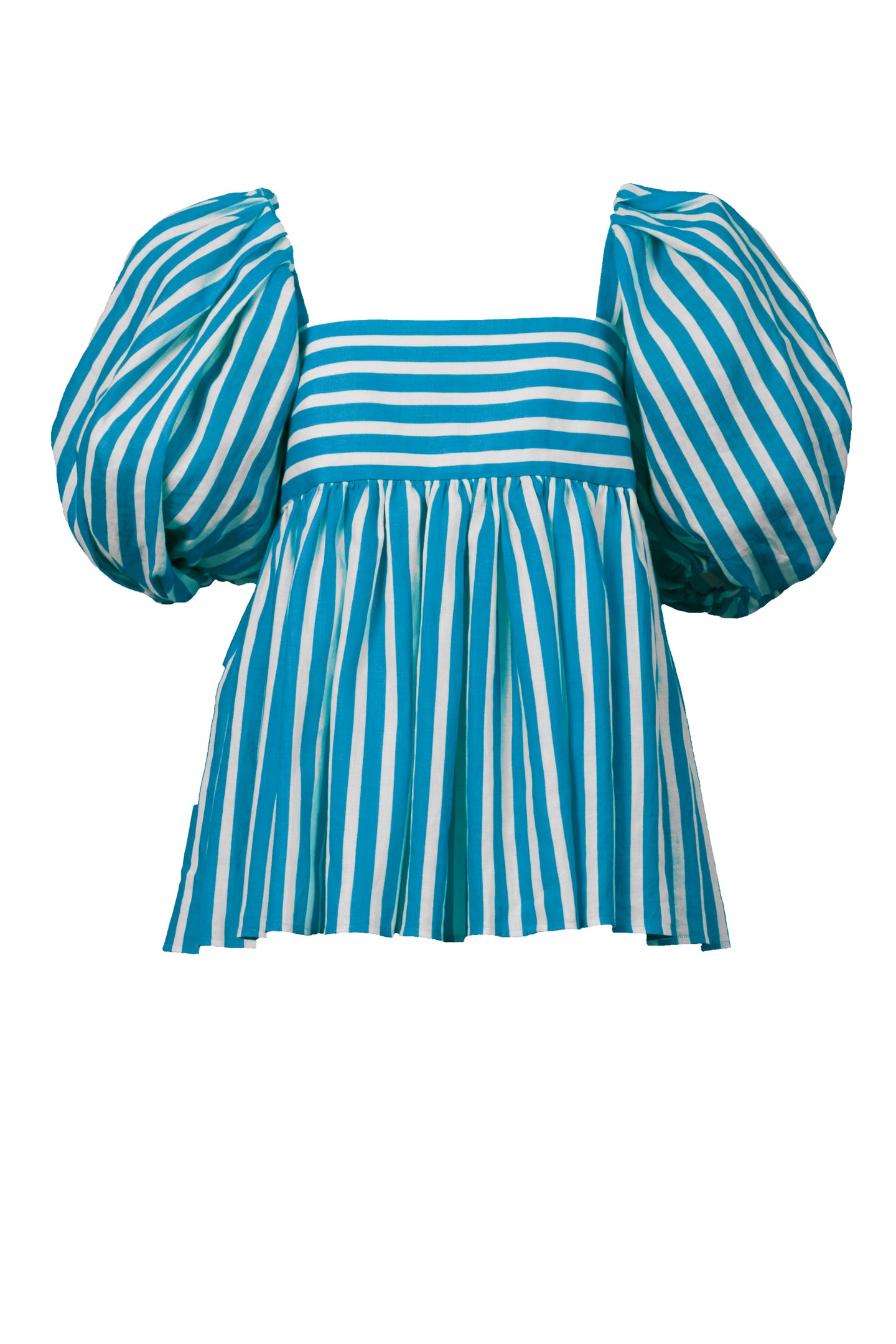 Stripe 2 Way Sleeve Blouse | Turquoise