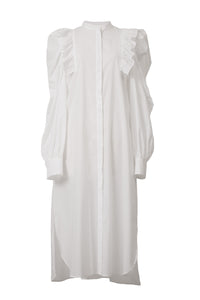 Volume Sleeve Ruffle Shirt Dress | Shell White