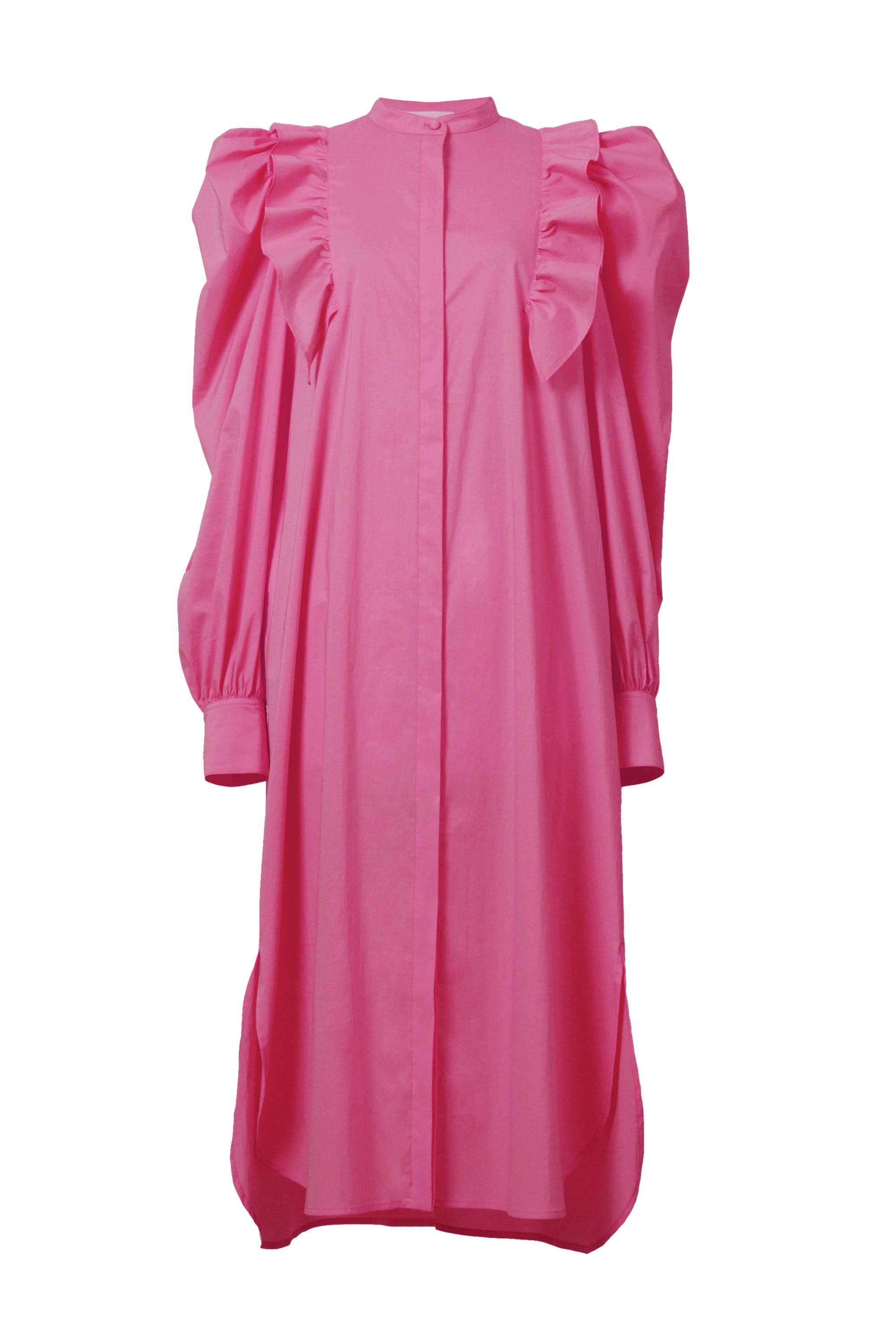 Volume Sleeve Ruffle Shirt Dress | Fusha Pink – MYLAN ONLINE SHOP