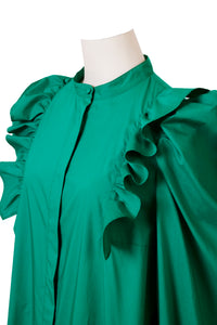 Volume Sleeve Ruffle Shirt Dress | Malachite