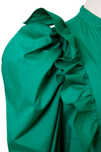 Volume Sleeve Ruffle Shirt Dress | Malachite
