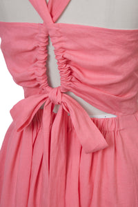 Back Ribbon Tiered Dress | Fuchsia Pink