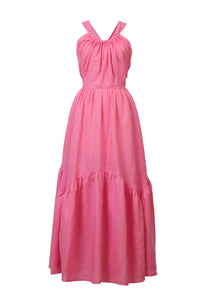 Back Ribbon Tiered Dress | Fuchsia Pink