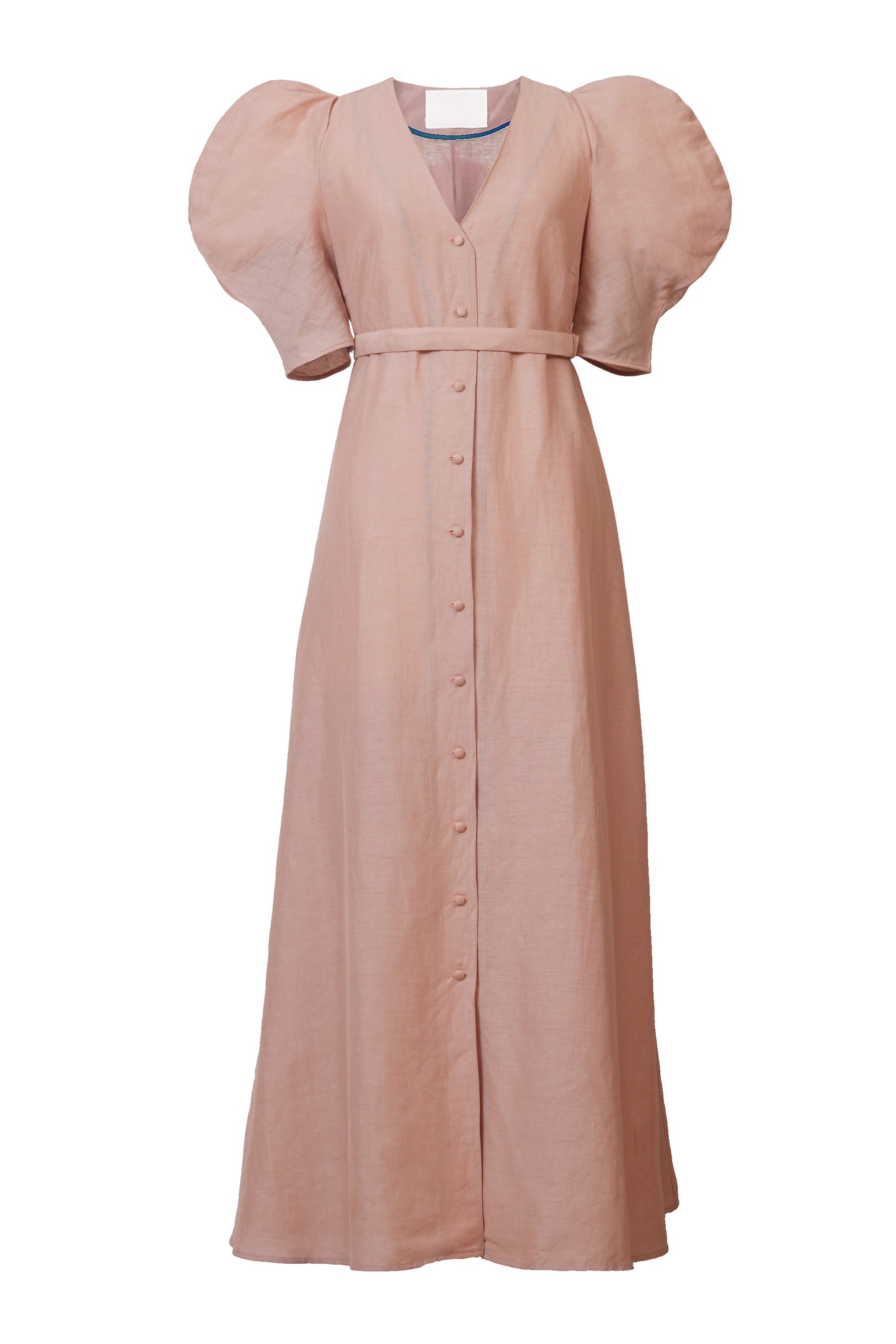 Shine Linen Volume Sleeve Dress | Light Pink