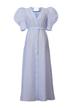 Load image into Gallery viewer, Shine Linen Volume Sleeve Dress | Blue Stripe
